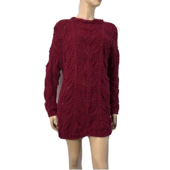 express tricot sweater hand knited burgundy size:M - Picture 1 of 15